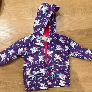 Purple Unicorn Hatley Raincoat, Size 3